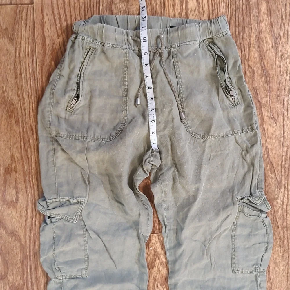 Green linen cargo utility joggers, oversized & lightweight, women's 27 BlankNYC - Picture 3 of 6